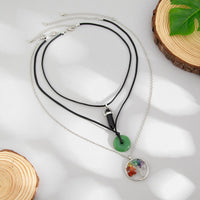 Thumbnail for Boho Layered Healing Crystal Family Tree Pendant Wax Cord Necklace Set - ArtGalleryZen