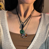 Thumbnail for Boho Layered Healing Crystal Family Tree Pendant Wax Cord Necklace Set - ArtGalleryZen
