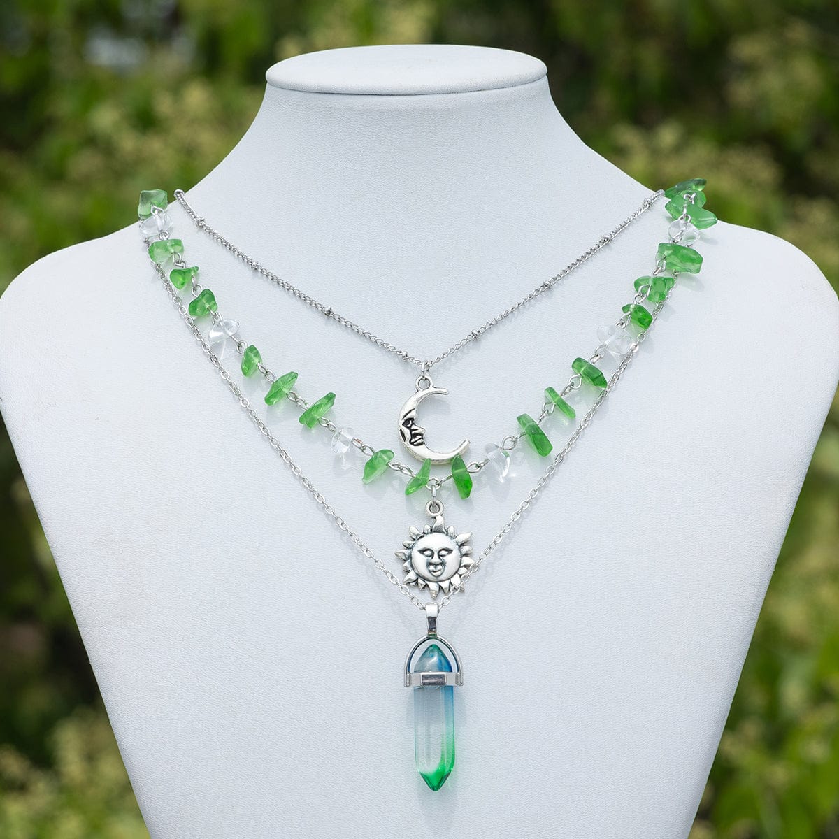 Boho Layered Healing Crystal Sun Moon Pendant Turquoise Stone Necklace Set - ArtGalleryZen