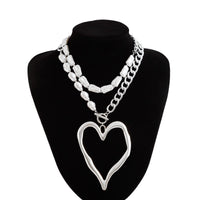 Thumbnail for Boho Layered Heart Pendant Irregular Pearl Curb Chain Choker Necklace Set - ArtGalleryZen