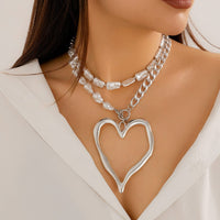 Thumbnail for Boho Layered Heart Pendant Irregular Pearl Curb Chain Choker Necklace Set - ArtGalleryZen