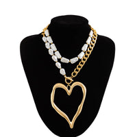 Thumbnail for Boho Layered Heart Pendant Irregular Pearl Curb Chain Choker Necklace Set - ArtGalleryZen