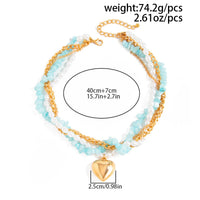 Thumbnail for Boho Layered Heart Pendant Turquoise Pearl Curb Chain Choker Necklace - ArtGalleryZen