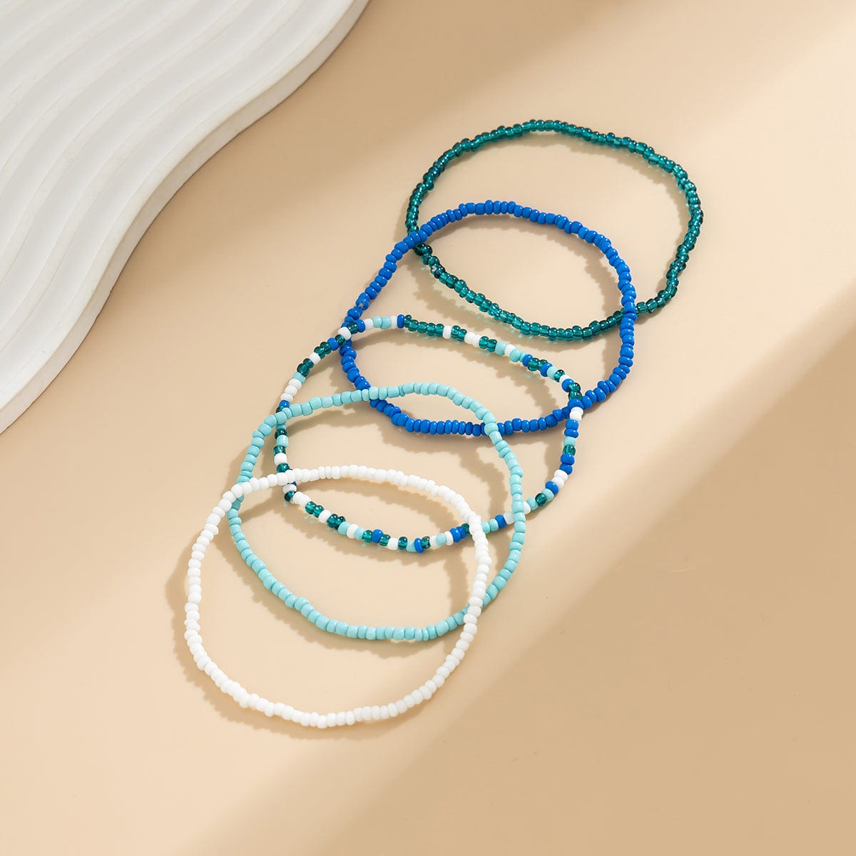 Boho Layered Ocean Style Crystal Beaded Stackable Anklet Set - ArtGalleryZen