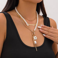 Thumbnail for Boho Layered Pearl Tassel Herringbone Cable Chain Y Necklace - ArtGalleryZen