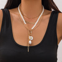 Thumbnail for Boho Layered Pearl Tassel Herringbone Cable Chain Y Necklace - ArtGalleryZen