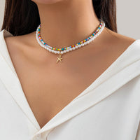 Thumbnail for Boho Layered Seed Bead Starfish Pendant Pearl Chain Necklace Set - ArtGalleryZen