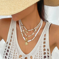 Thumbnail for Boho Layered Shell Starfish Mermaid Pendant Pearl Seed Bead Necklace Set - ArtGalleryZen