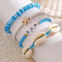 Thumbnail for Boho Layered Shell Starfish Polymer Clay Letter Beaded Bracelet Set - ArtGalleryZen