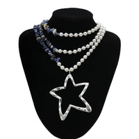 Thumbnail for Boho Layered Star Pendant Turquoise Pearl Chain Necklace - ArtGalleryZen