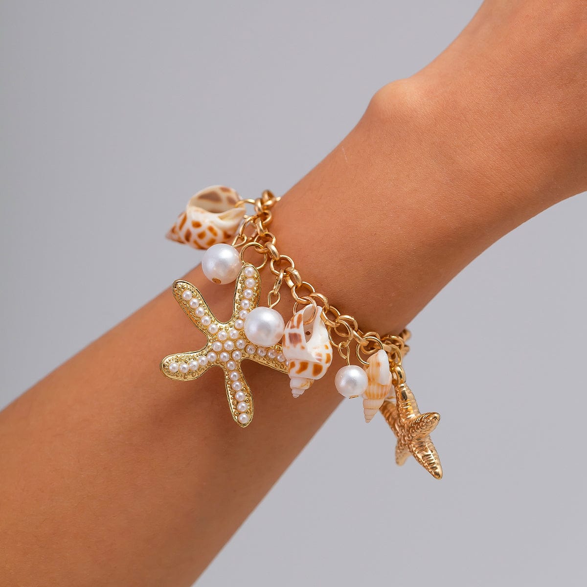 Boho Layered Starfish Pearl Natural Conch Charm Necklace Bracelet - ArtGalleryZen