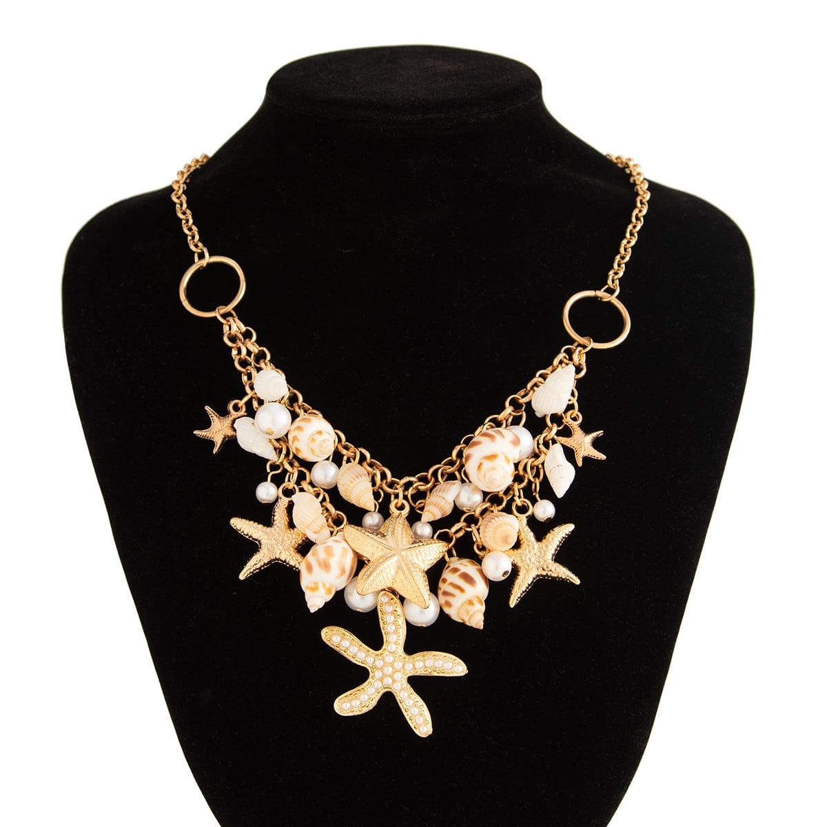 Boho Layered Starfish Pearl Natural Conch Charm Necklace Bracelet - ArtGalleryZen