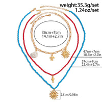 Thumbnail for Boho Layered Sun Turtle Pearl Pendant Seed Beaded Necklace Set - ArtGalleryZen