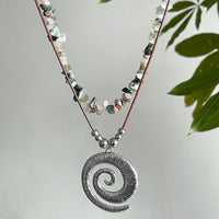 Thumbnail for Boho Layered Textured Spiral Pendant Turquoise Stone Chain Velvet Necklace Set - ArtGalleryZen
