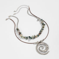 Thumbnail for Boho Layered Textured Spiral Pendant Turquoise Stone Chain Velvet Necklace Set - ArtGalleryZen
