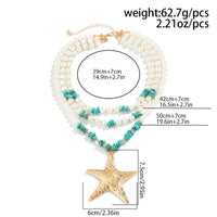 Thumbnail for Boho Layered Textured Star Pendant Turquoise Pearl Chain Necklace - ArtGalleryZen
