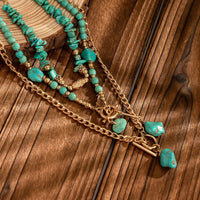 Thumbnail for Boho Layered Toggle Clasp Turquoise Pendant Cable Chain Necklace Set - ArtGalleryZen