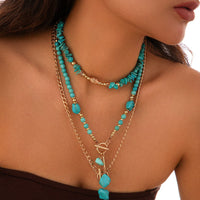Thumbnail for Boho Layered Toggle Clasp Turquoise Pendant Cable Chain Necklace Set - ArtGalleryZen