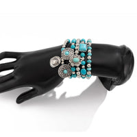 Thumbnail for Boho Layered Turquoise Inlaid Flower Round Disk Charm Ball chain Bracelet Set - ArtGalleryZen