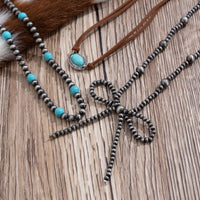 Thumbnail for Boho Layered Turquoise Oval Charm Beaded Bowknot Velvet Necklace Set - ArtGalleryZen
