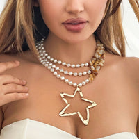 Thumbnail for Boho Layered Turquoise Pearl Chain Gold Plated Star Pendant Necklace - ArtGalleryZen