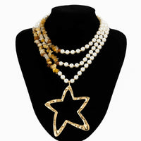 Thumbnail for Boho Layered Turquoise Pearl Chain Gold Plated Star Pendant Necklace - ArtGalleryZen