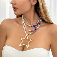 Thumbnail for Boho Layered Turquoise Pearl Chain Gold Plated Star Pendant Necklace - ArtGalleryZen