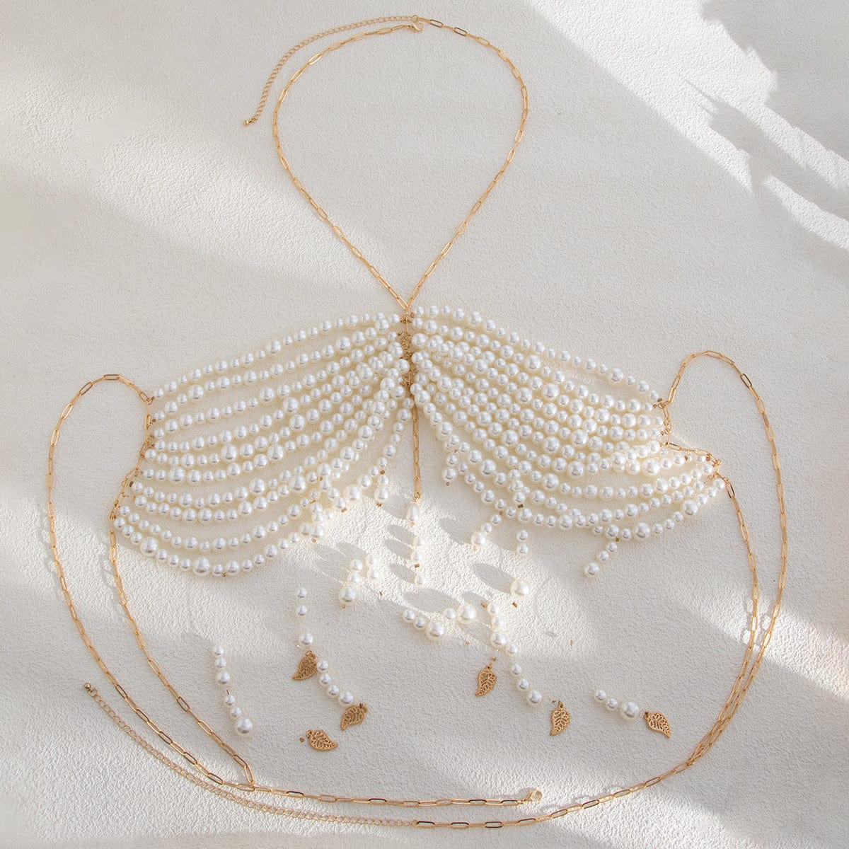 Boho Metallic Feather Tassel Pearl Beaded Lingerie Halter Top Backless Bra - ArtGalleryZen