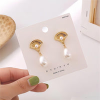 Thumbnail for Boho Metallic Shell Dangle Pearl Earrings - ArtGalleryZen