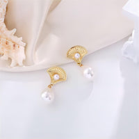 Thumbnail for Boho Metallic Shell Dangle Pearl Earrings - ArtGalleryZen