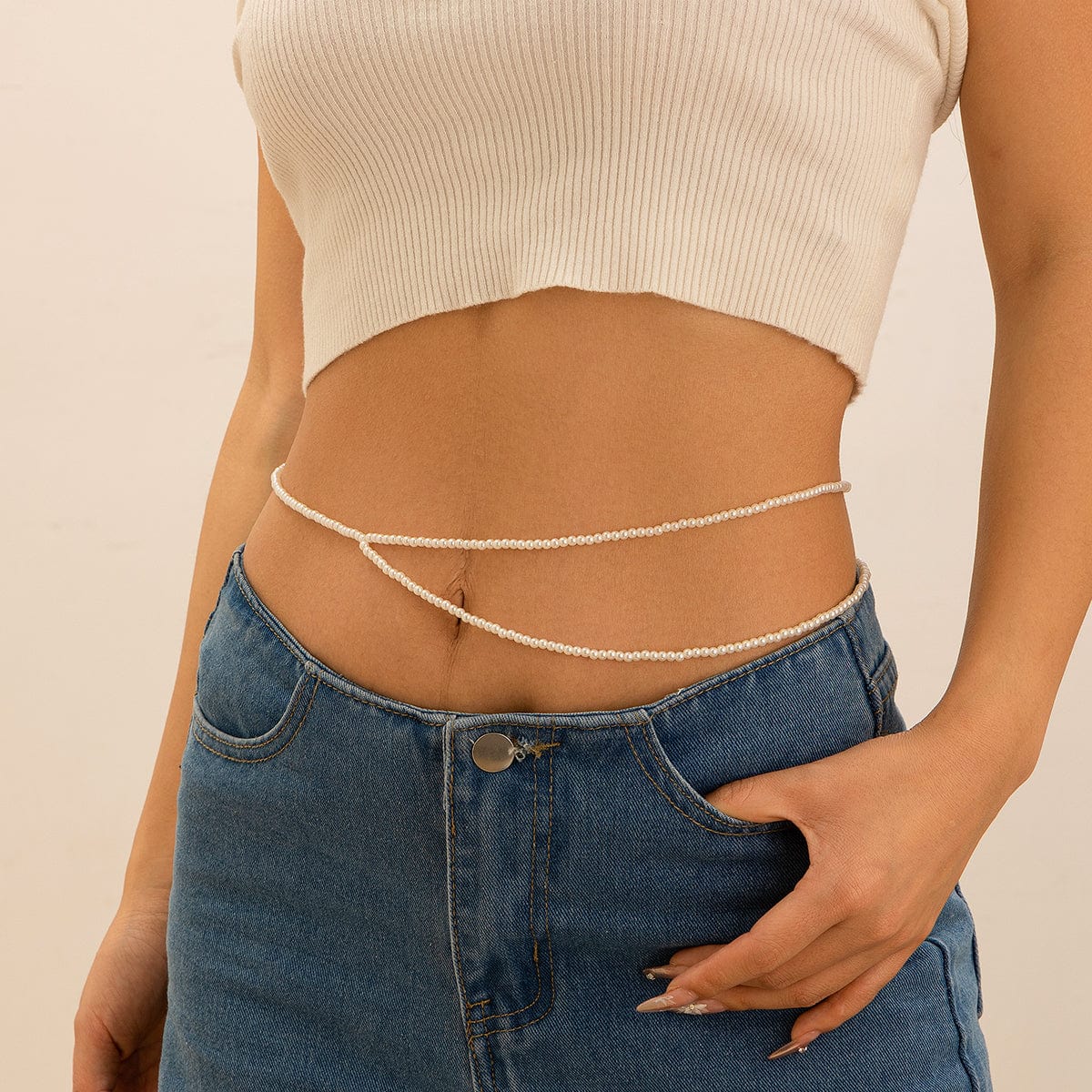 Boho Minimalist Layered Pearl Waist Chain - ArtGalleryZen