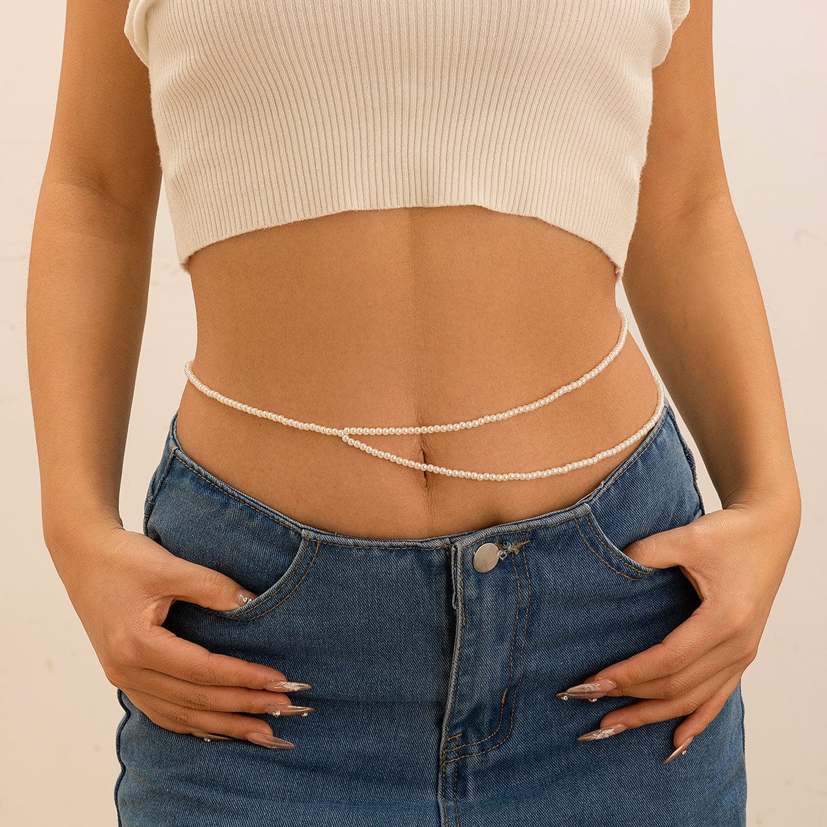 Boho Minimalist Layered Pearl Waist Chain - ArtGalleryZen