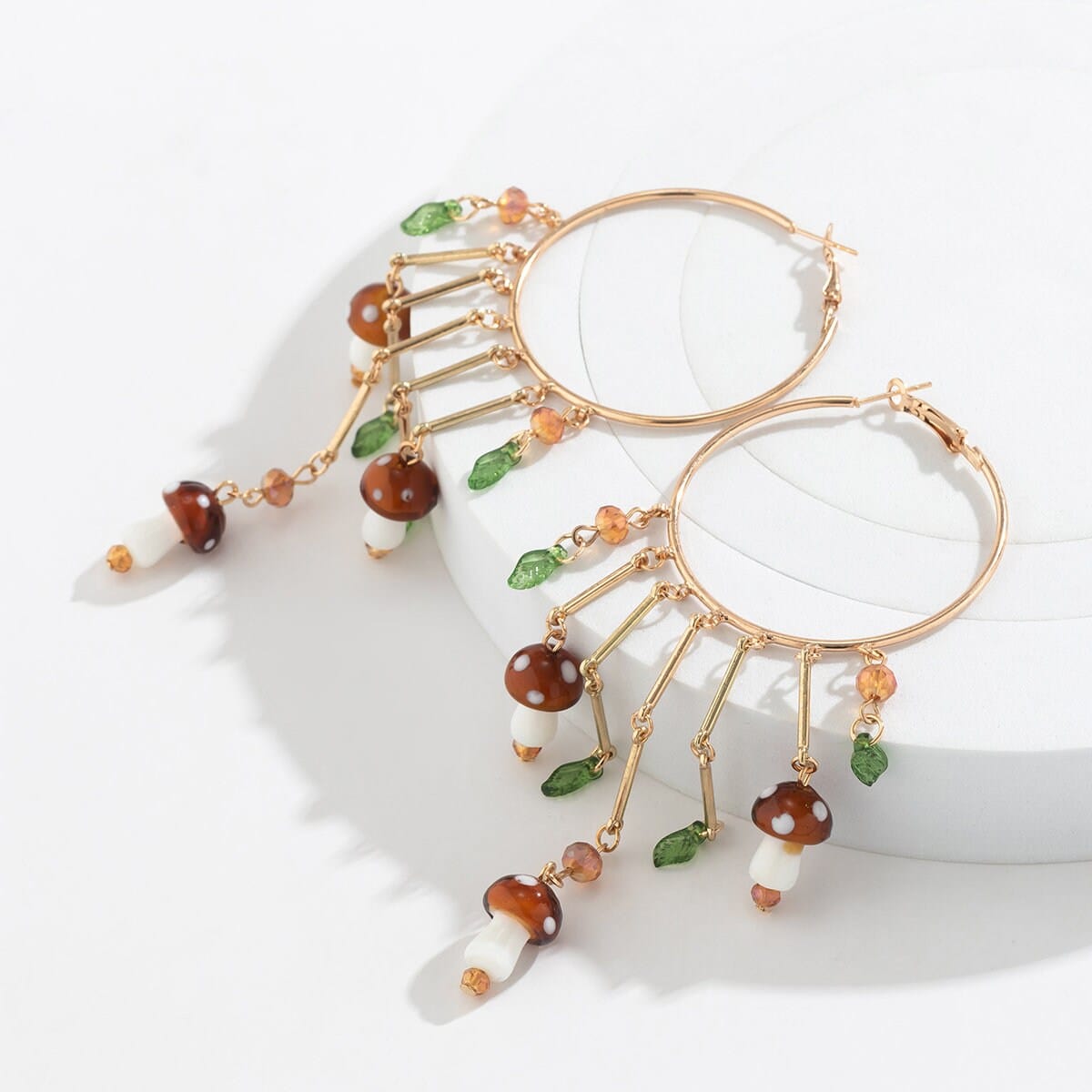 Boho Mushroom Tassel Dangle Hoop Earrings - ArtGalleryZen