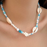Thumbnail for Boho Pearl Crystal Beaded Conch Turtle Necklace - ArtGalleryZen
