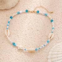 Thumbnail for Boho Pearl Crystal Beaded Conch Turtle Necklace - ArtGalleryZen