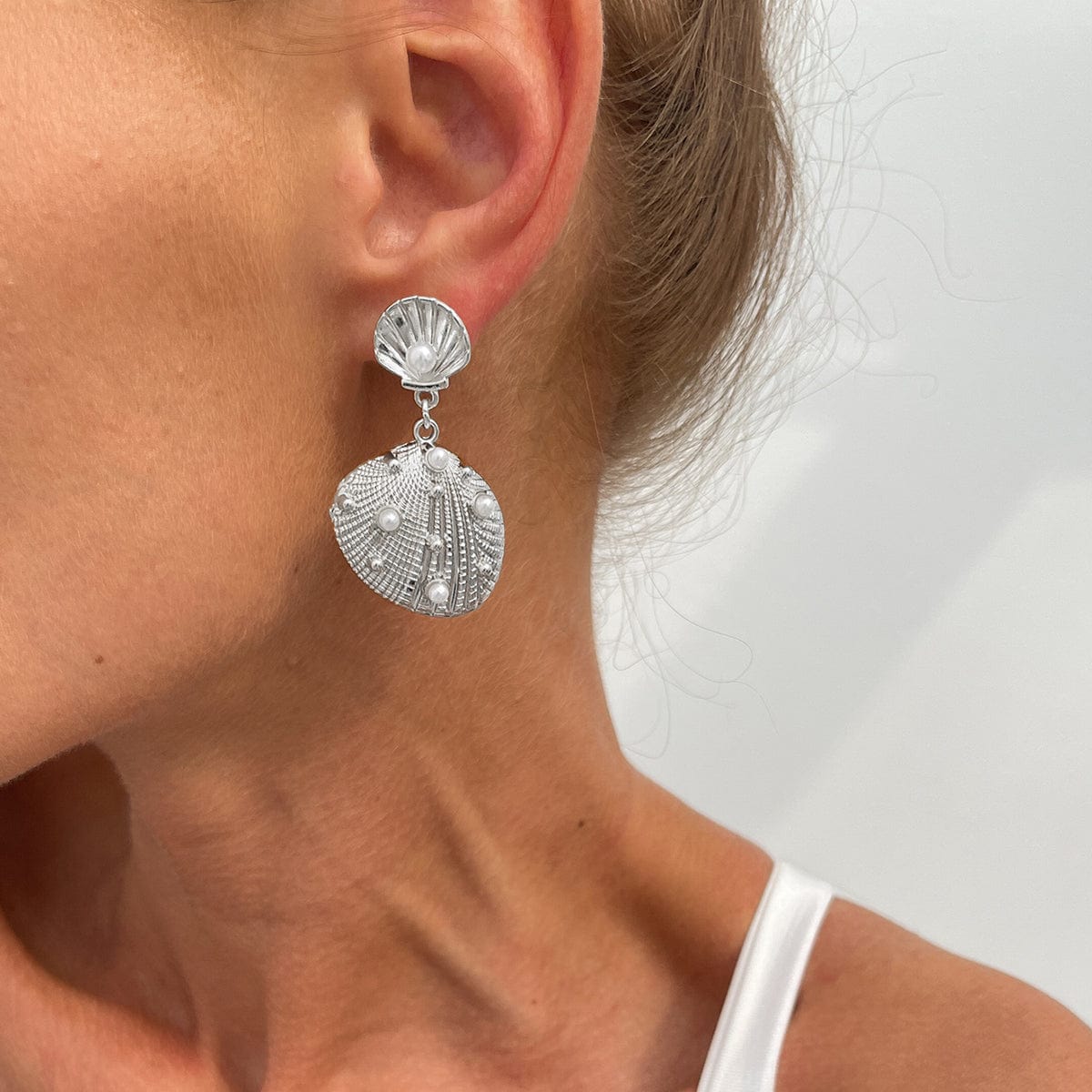 Boho Pearl Inlaid Shell Dangle Earrings - ArtGalleryZen