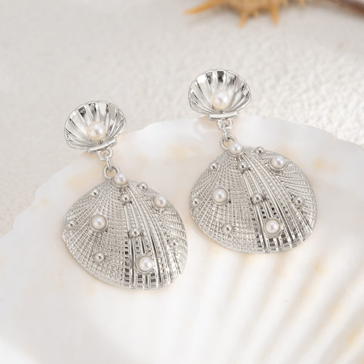Boho Pearl Inlaid Shell Dangle Earrings - ArtGalleryZen
