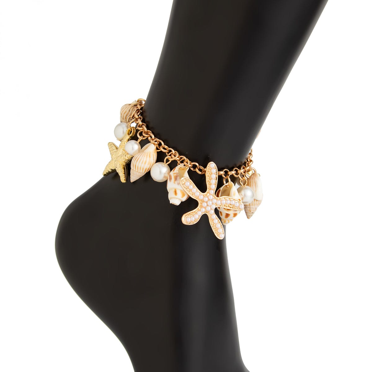 Boho Pearl Inlaid Starfish Conch Tassel Anklet - ArtGalleryZen
