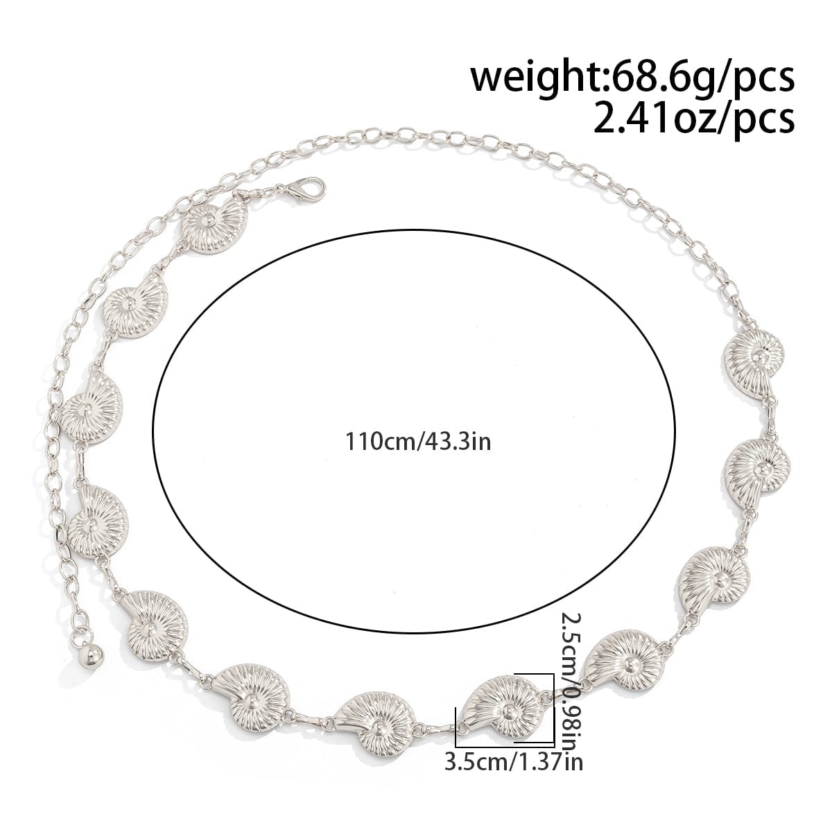 Boho Silver Tone Chunky Conch Waist Chain - ArtGalleryZen