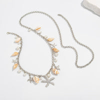Thumbnail for Boho Silver Tone Pearl Conch Starfish Tassel Waist Chain - ArtGalleryZen