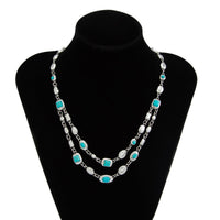 Thumbnail for Boho Silver Tone Turquoise Inlaid Necklace Bracelet - ArtGalleryZen