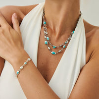 Thumbnail for Boho Silver Tone Turquoise Inlaid Necklace Bracelet - ArtGalleryZen
