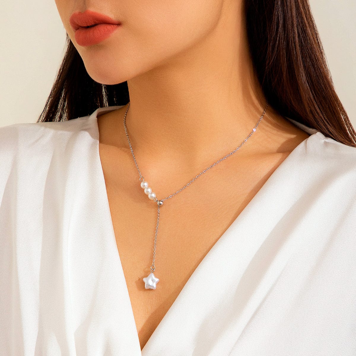 Boho Star Pendant Pearl Chain Y Necklace - ArtGalleryZen