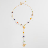 Thumbnail for Boho Starfish Shell Pendant Turquoise Stone Chain Y Necklace - ArtGalleryZen