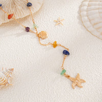 Thumbnail for Boho Starfish Shell Pendant Turquoise Stone Chain Y Necklace - ArtGalleryZen