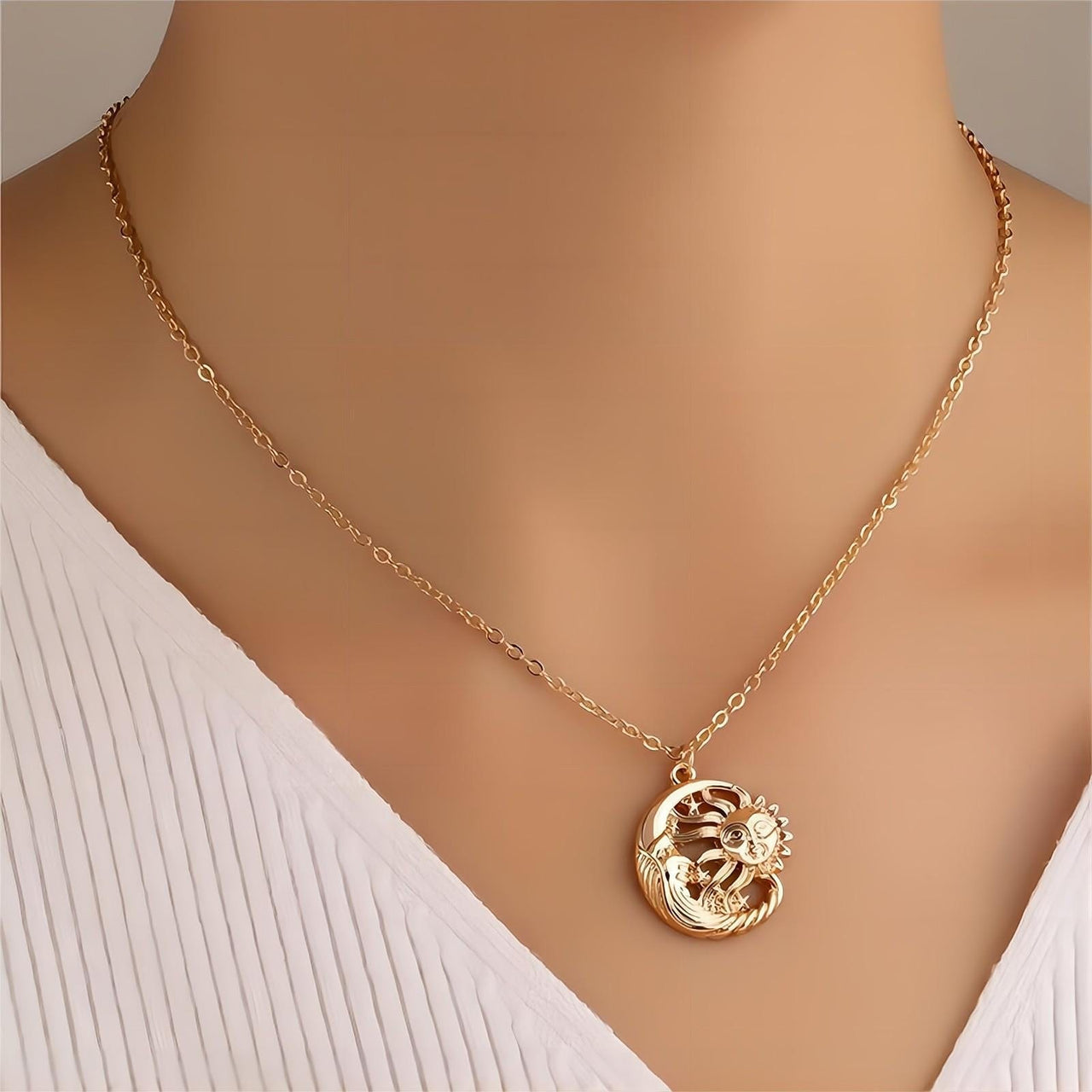 Boho Sun and Moon Celestial Necklace - ArtGalleryZen