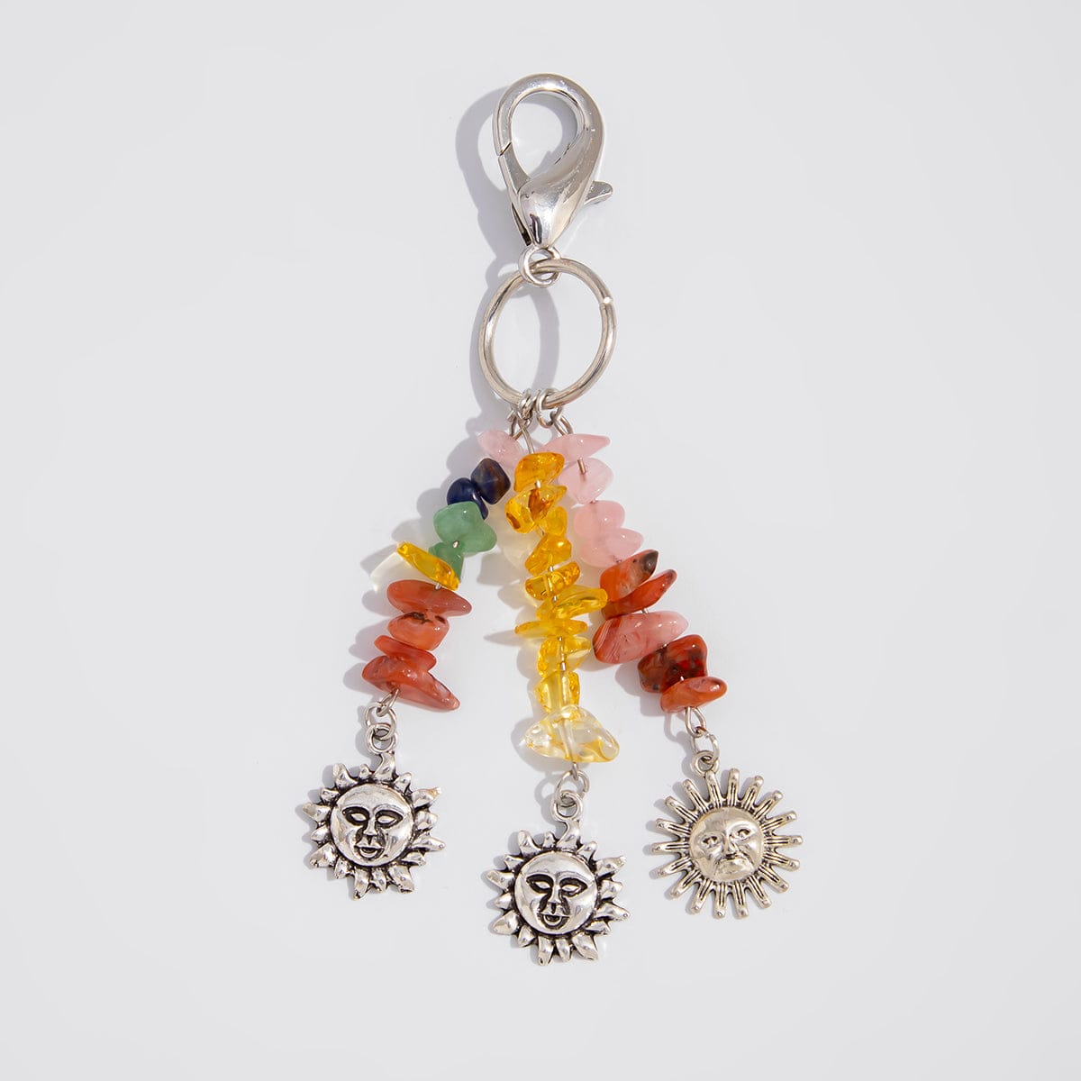 Boho Sun Pendant Colorful Turquoise Stone Chain Keychain - ArtGalleryZen