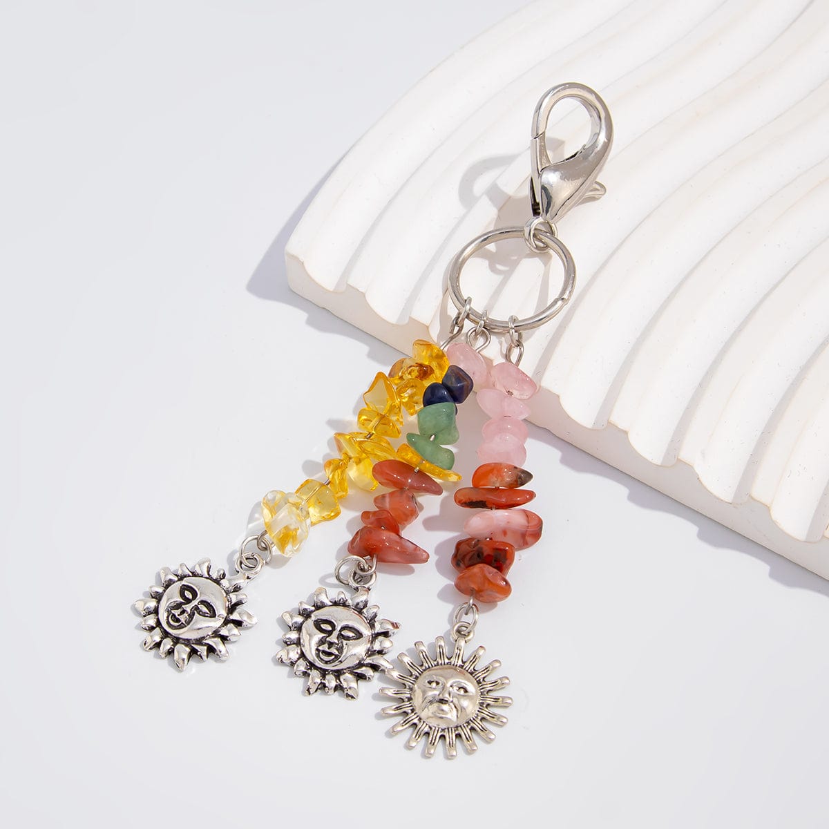 Boho Sun Pendant Colorful Turquoise Stone Chain Keychain - ArtGalleryZen