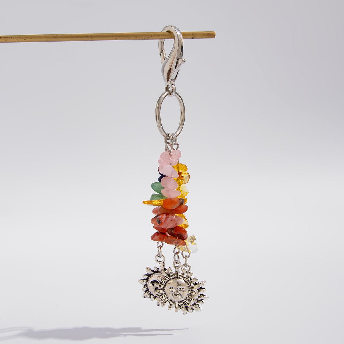Boho Sun Pendant Colorful Turquoise Stone Chain Keychain - ArtGalleryZen