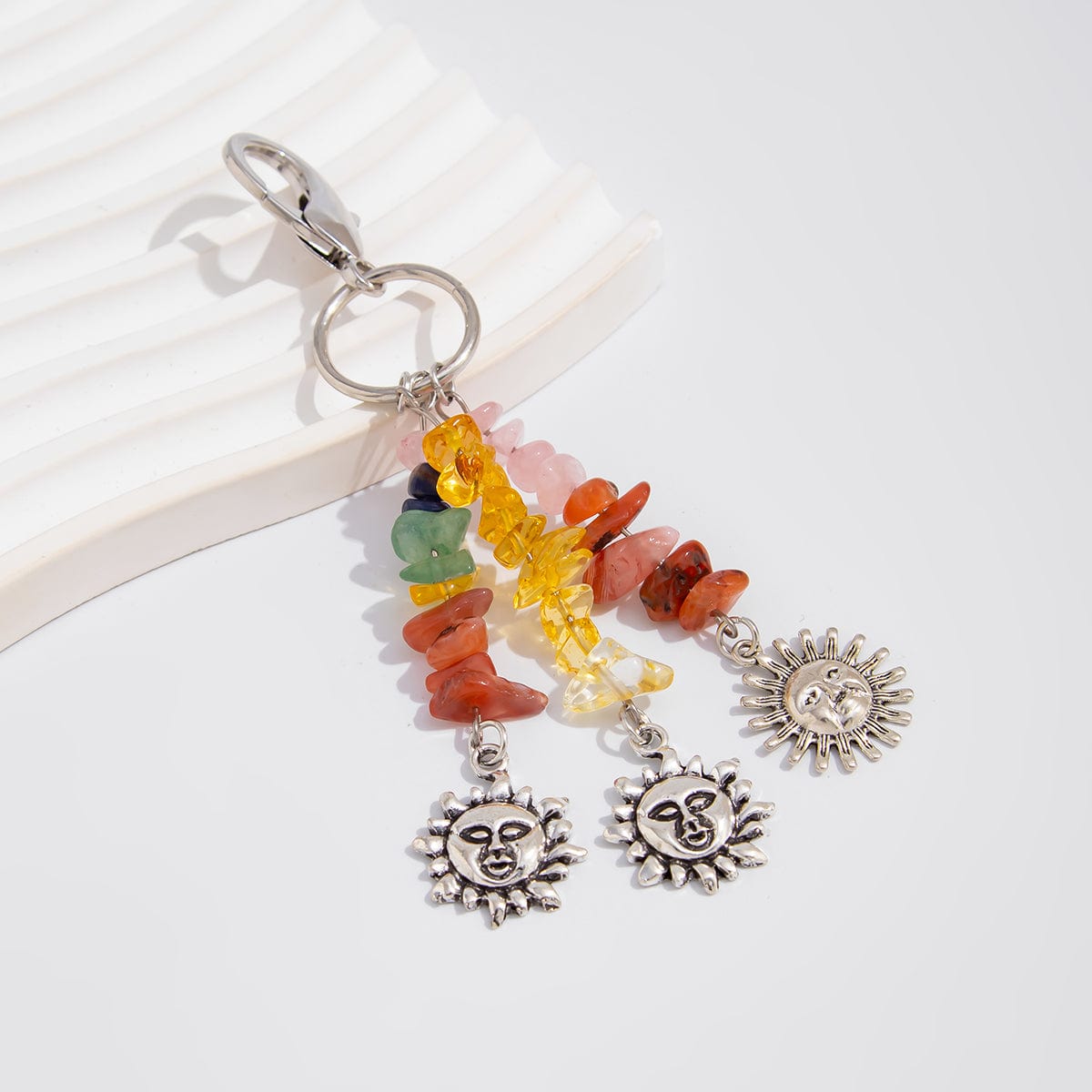 Boho Sun Pendant Colorful Turquoise Stone Chain Keychain - ArtGalleryZen